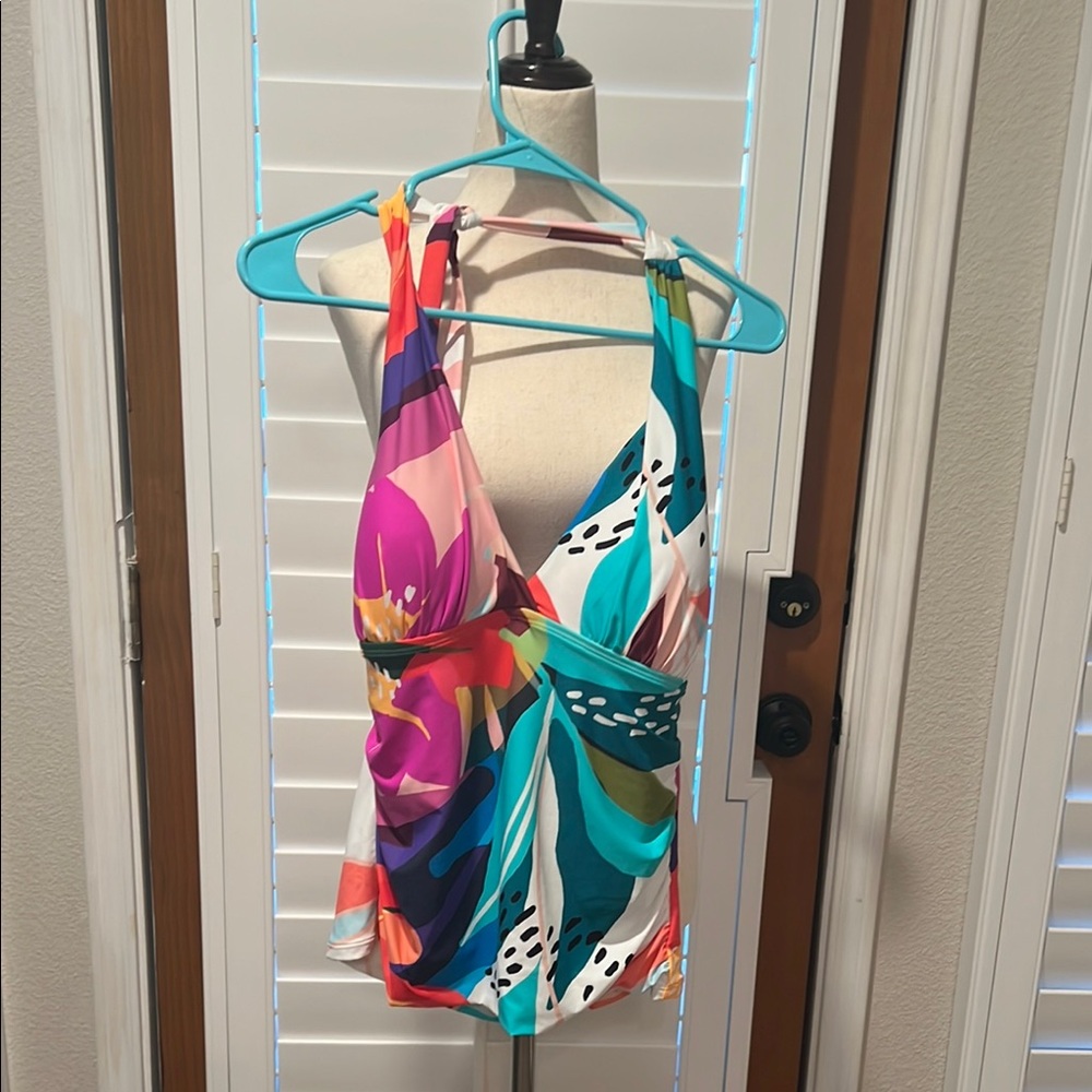 Colorful Halter Swimsuit Top La Blanca 10 NWT